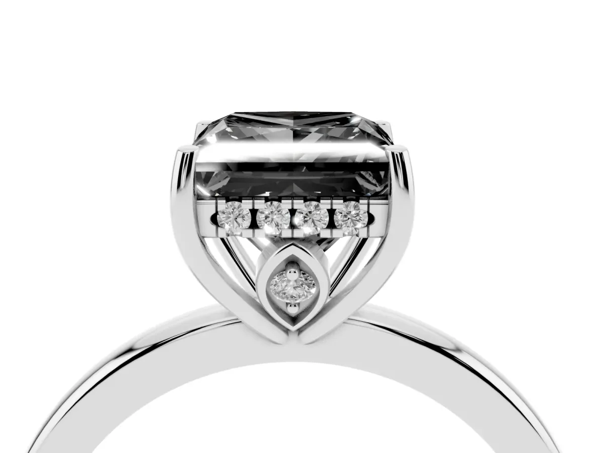 Fancy Black Princess Cut Solitaire Diamond Ring with Prong Setting and Plain Band Platinum