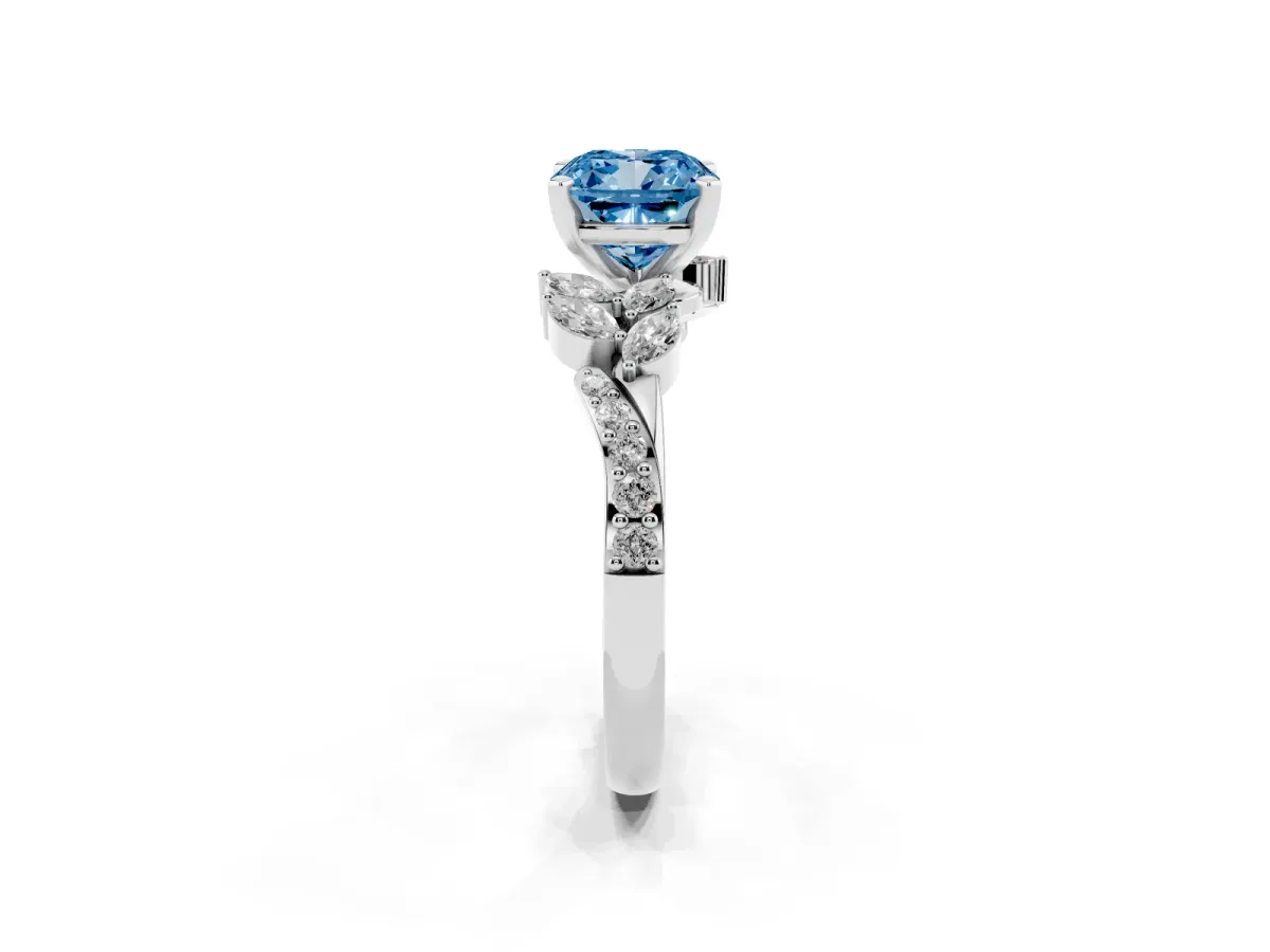 Fancy Blue Cushion Cut Solitaire Marquise Twist Band with Six-Prong Setting Silver