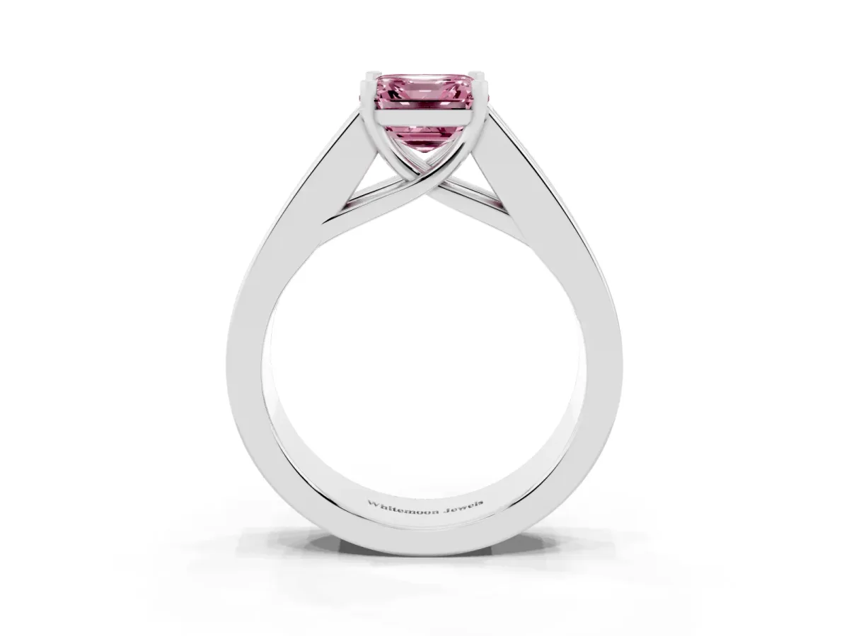 Fancy Pink Asscher Cut Cut Channel Set Solitaire Ring with Four-Prong Setting Silver