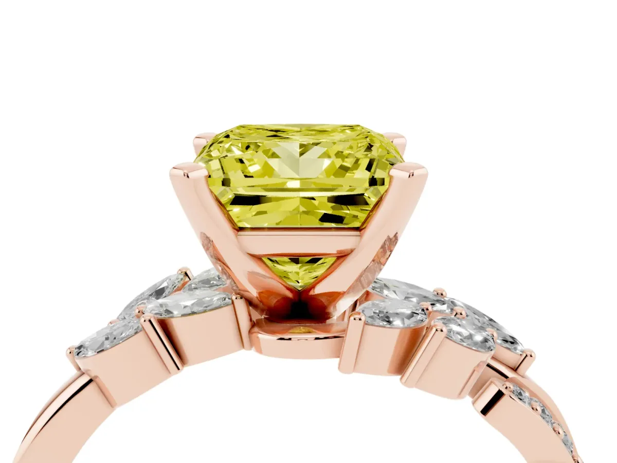 Fancy Yellow Princess Cut Solitaire Marquise Twist Band with Six-Prong Setting Rose gold