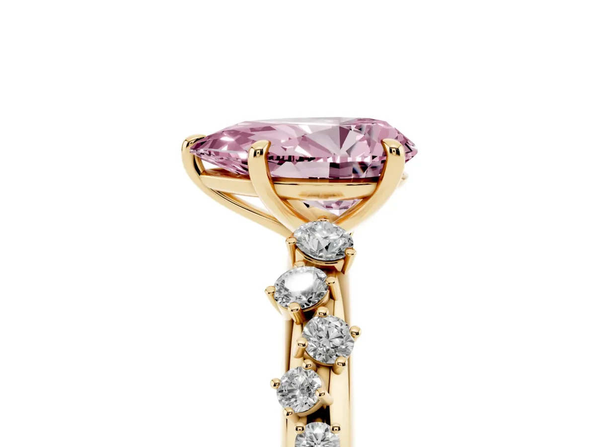 Fancy Pink Pear Cut Diamond Cluster Prong-Set Solitaire Ring Yellow gold