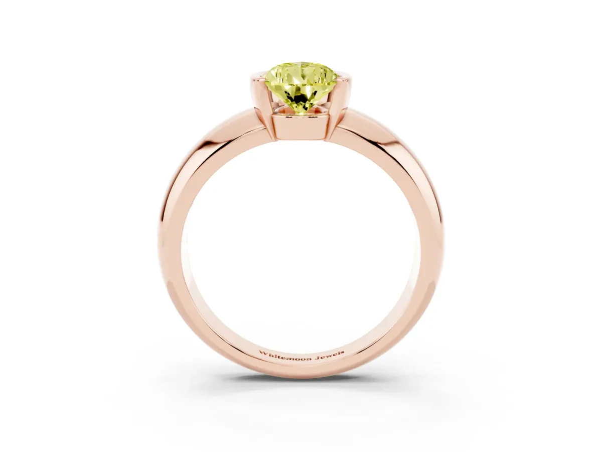 Fancy Yellow Pear Cut Solitaire Tension Set Diamond Ring with Wide Band Rose gold