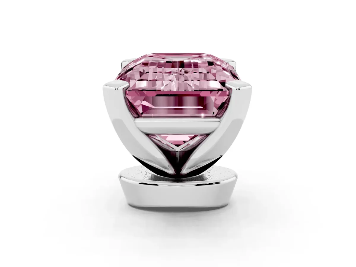 Fancy Pink Emerald Cut Diamond Solitaire Ring with Prong Setting and Classic Band Platinum