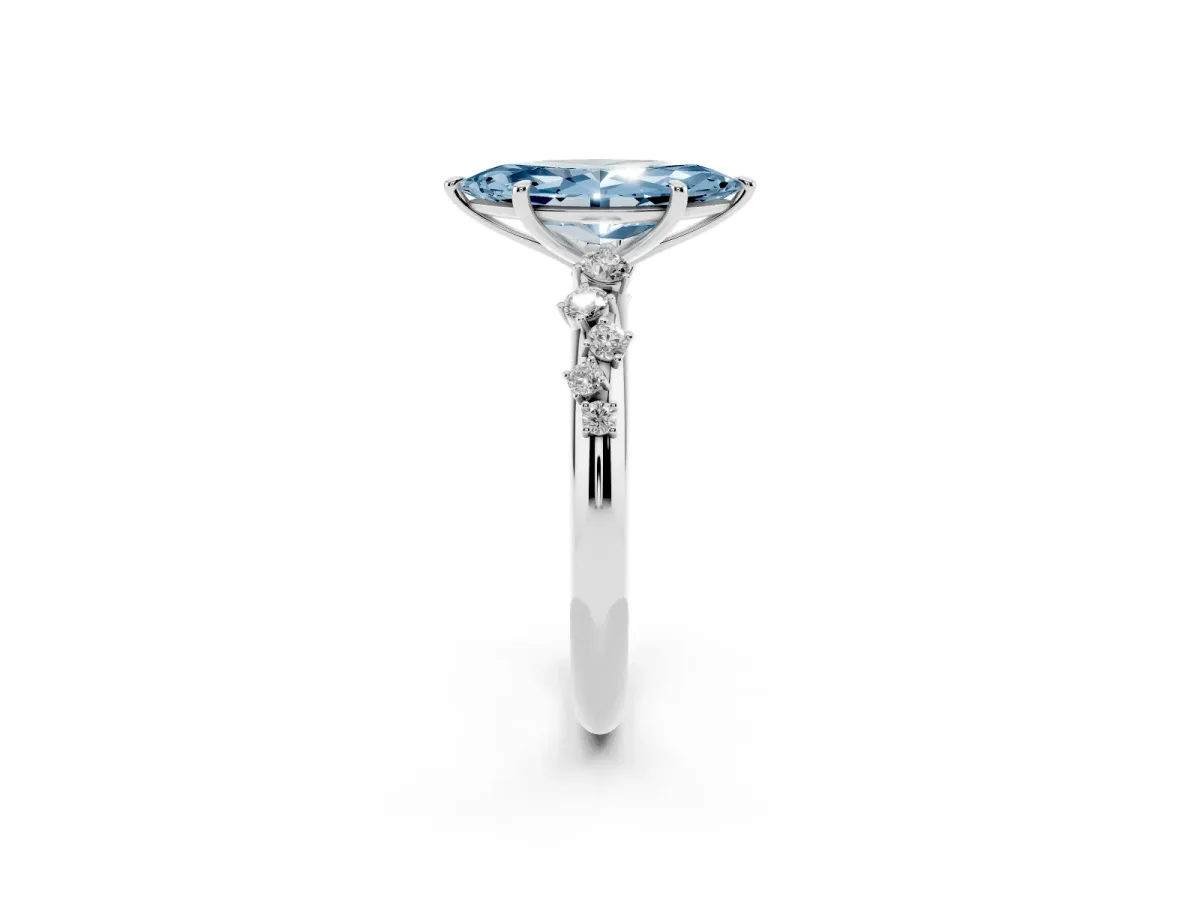 Fancy Blue Marquise Cut Diamond Cluster Prong-Set Solitaire Ring Silver