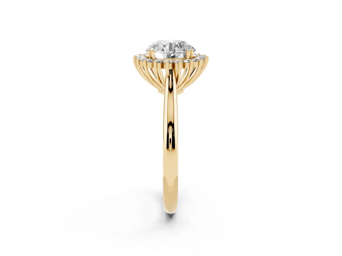 Round Cut Cut Diamond Halo Ring with Solitaire Band and Prong Setting Yellow gold