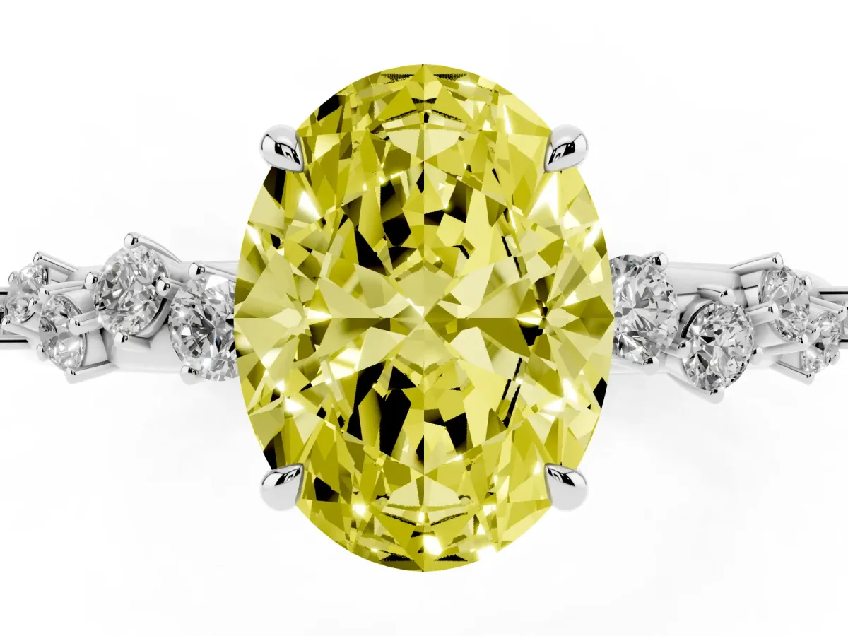 Fancy Yellow Oval Cut Diamond Cluster Prong-Set Solitaire Ring Platinum