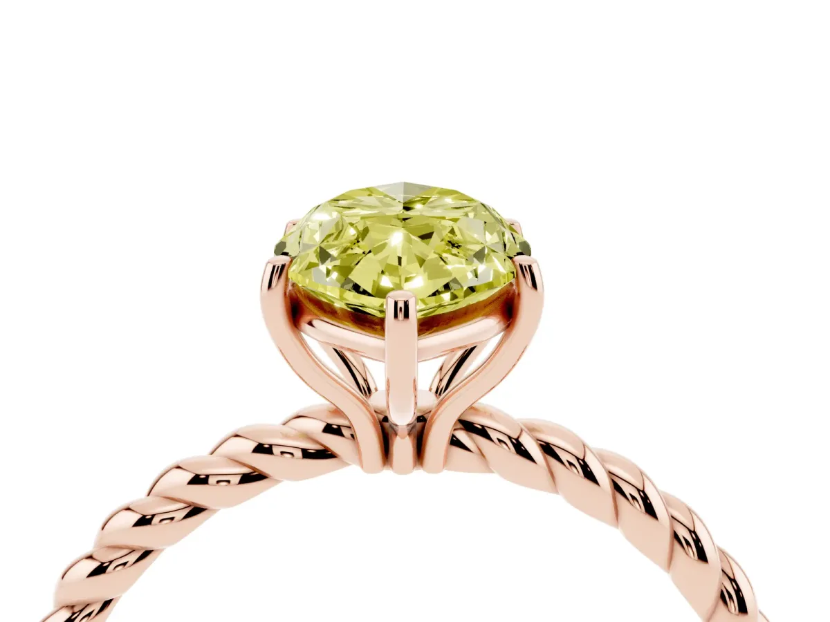 Fancy Yellow Marquise Cut Solitaire Twist Band Ring with Four-Prong Setting Rose gold