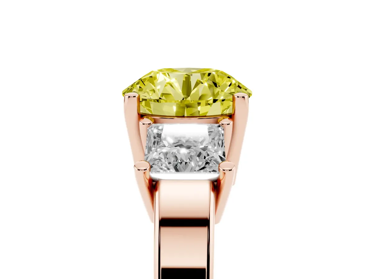Fancy Yellow Three-Stone Round Cut Cut Solitaire Ring with Prong Setting Rose gold