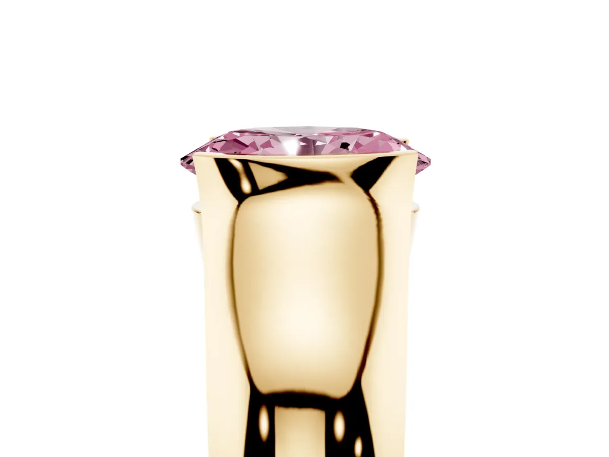Fancy Pink Oval Cut Solitaire Bezel Set Diamond Ring with Wide Band Yellow gold
