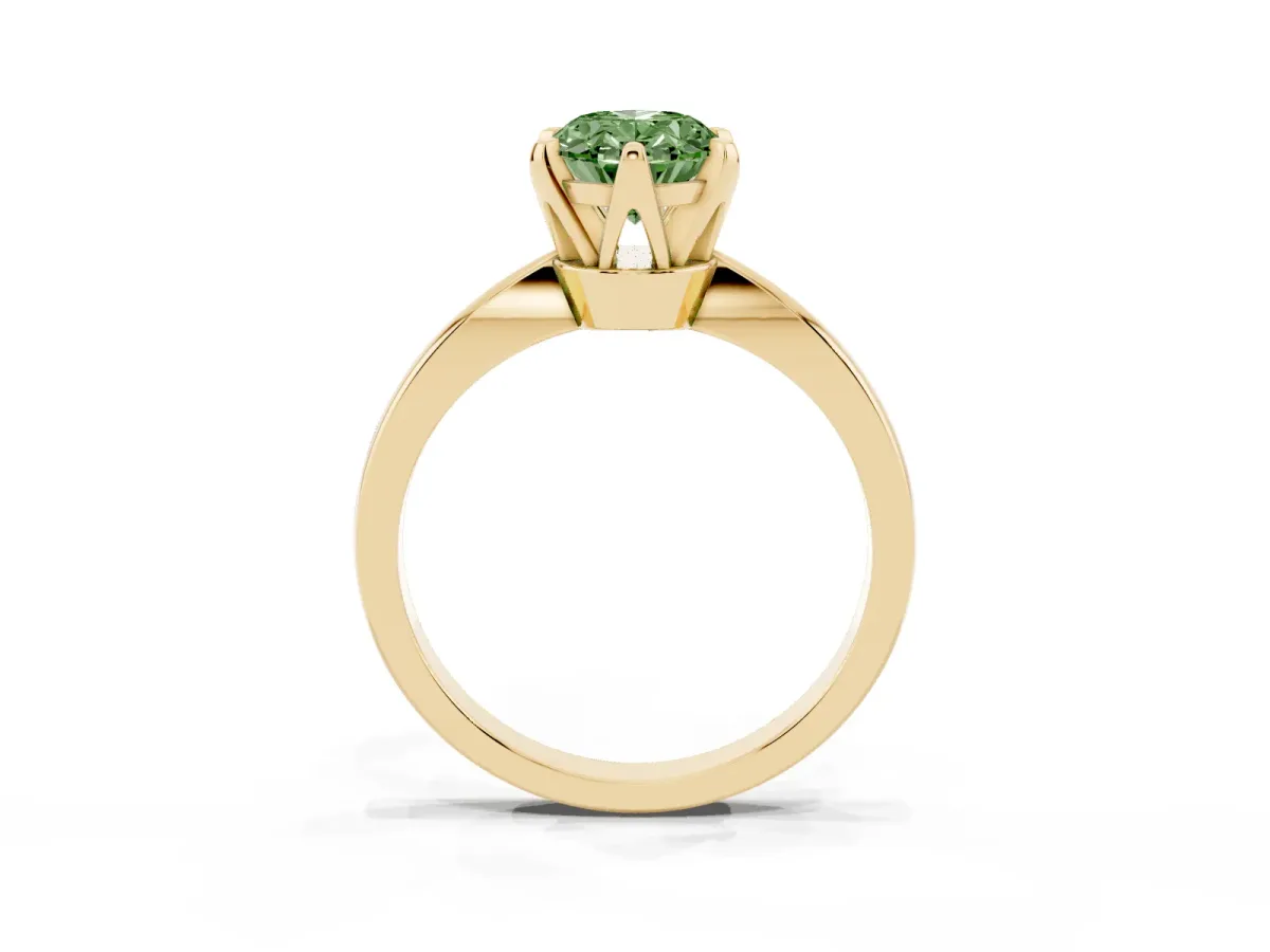 Fancy Green Oval Cut Solitaire Engagement Ring with Six-Prong Setting and Tapered Band Yellow gold