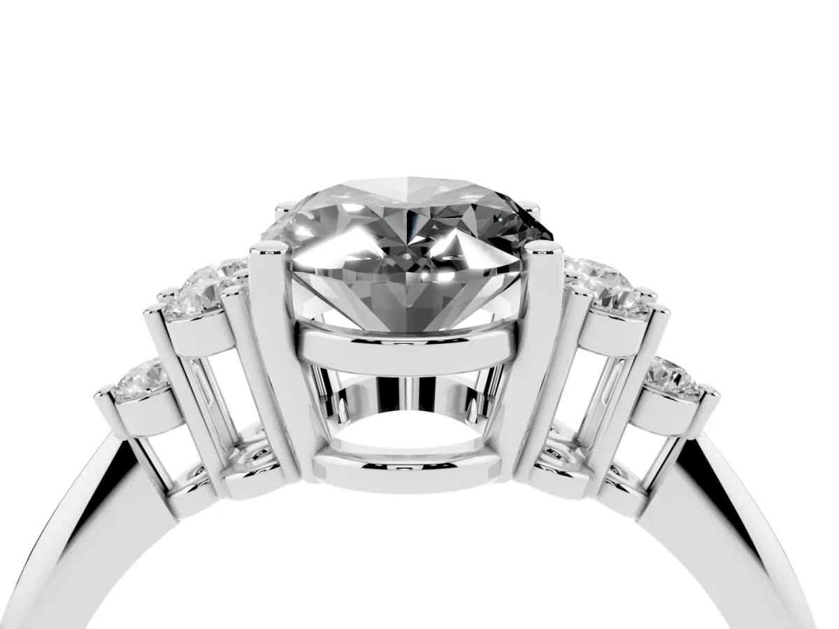 Fancy Black Oval Cut Cut Diamond Cluster Ring with Solitaire Band and Four-Prong Setting Silver
