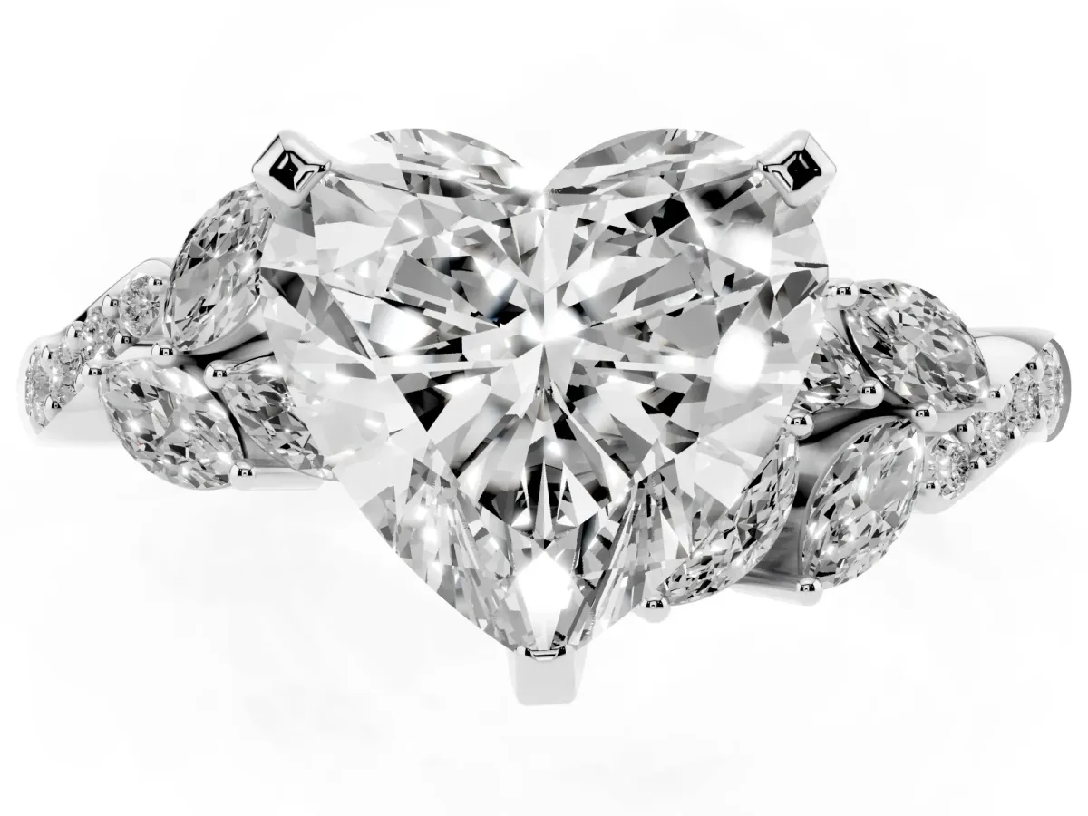Heart Cut Solitaire Marquise Twist Band with Six-Prong Setting Silver