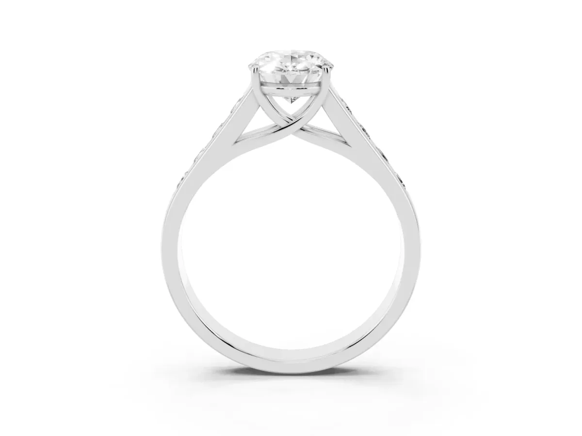 Oval Cut Solitaire Channel-Set Diamond Engagement Ring with Four-Prong Setting Silver
