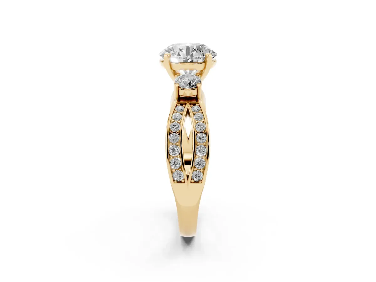Three-Stone Round Cut Cut Diamond Twist Band with Prong Setting Yellow gold