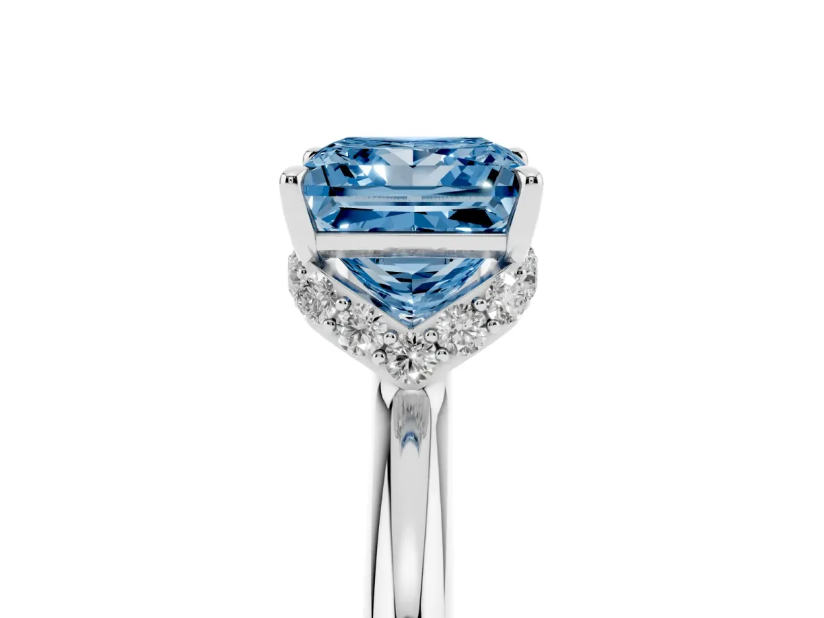 Fancy Blue Princess Cut Brilliant Solitaire Engagement Ring with Six-Prong Setting and Classic Band Silver