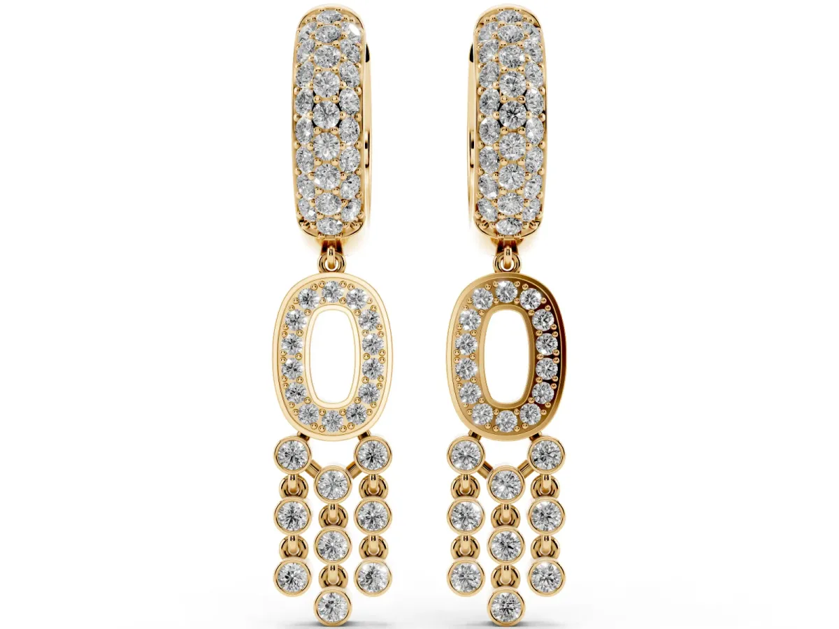 Round Diamond Initial O Huggie Hoop Earrings Yellow gold