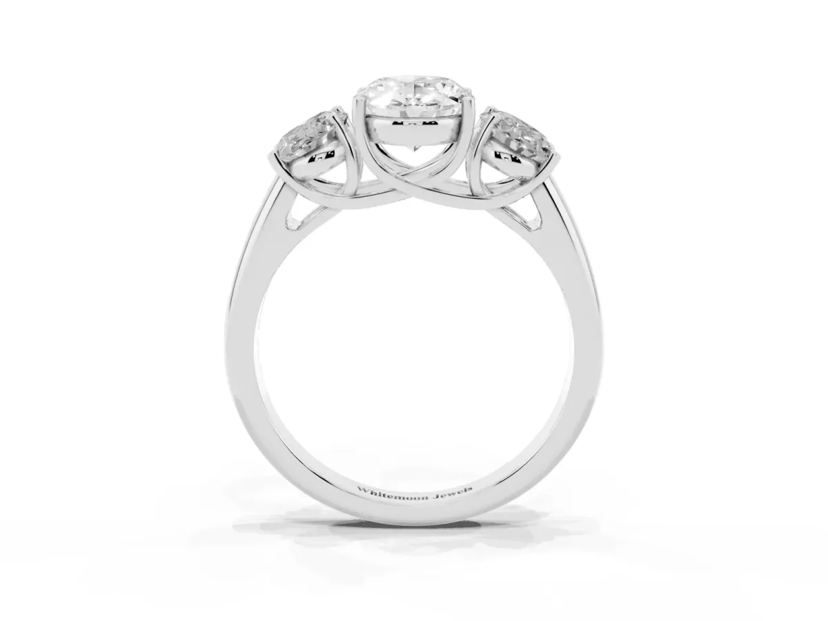 Three-Stone Oval Cut Diamond Engagement Ring with Prong Setting White gold