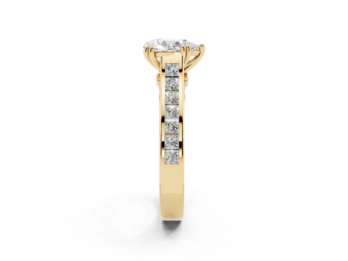 Pear Cut Cut Channel Set Solitaire Engagement Ring with Prong Setting Yellow gold