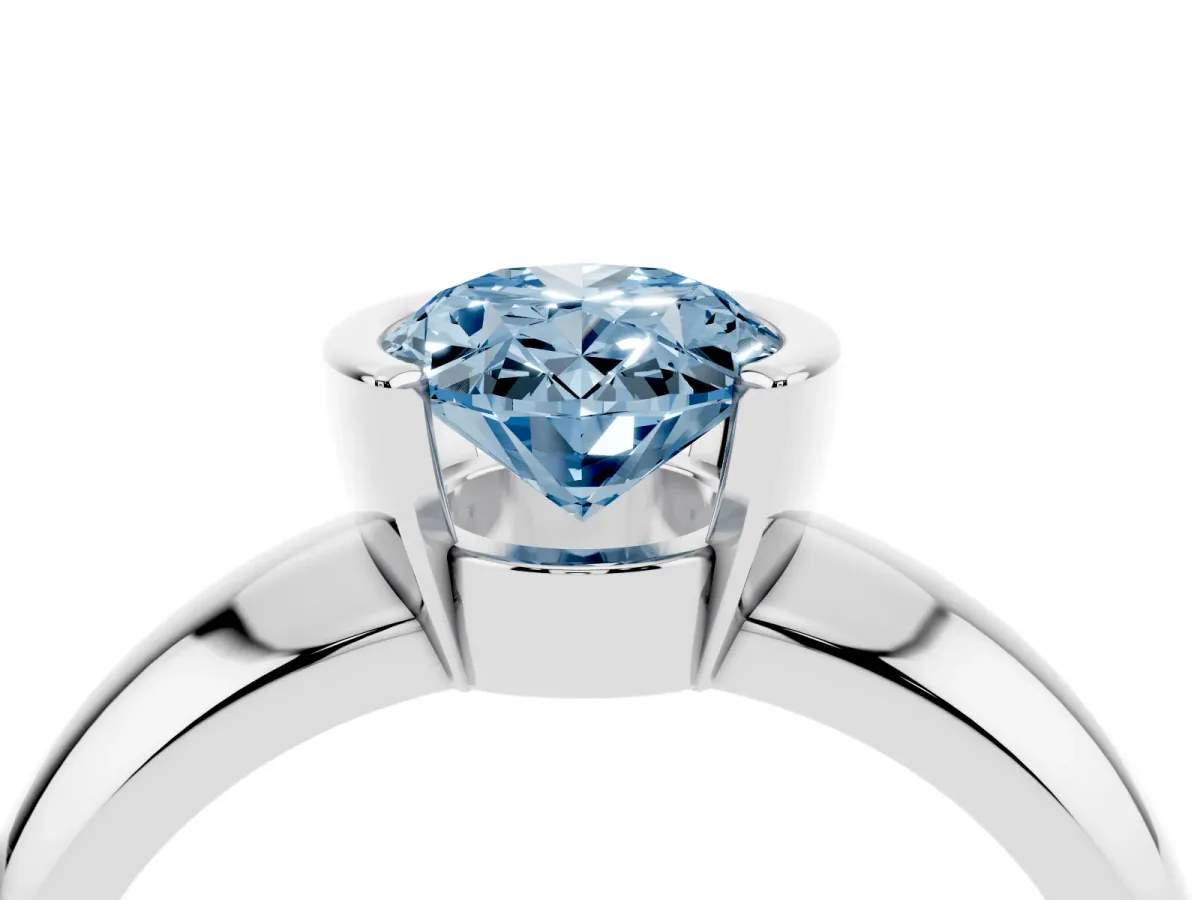 Fancy Blue Oval Cut Solitaire Tension Set Diamond Ring with Wide Band Silver