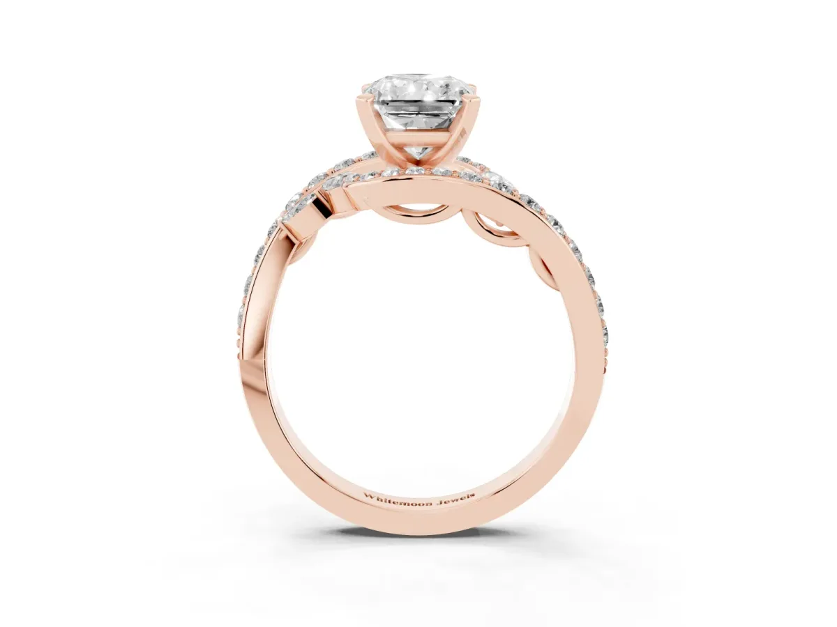 Radiant Cut Solitaire with Pavé Twist Band and Four-Prong Setting Rose gold