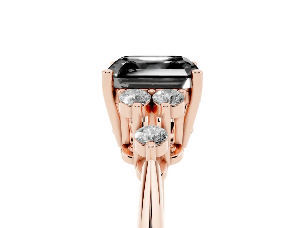 Fancy Black Asscher Cut Cut Diamond Cluster Ring with Solitaire Band and Four-Prong Setting Rose gold