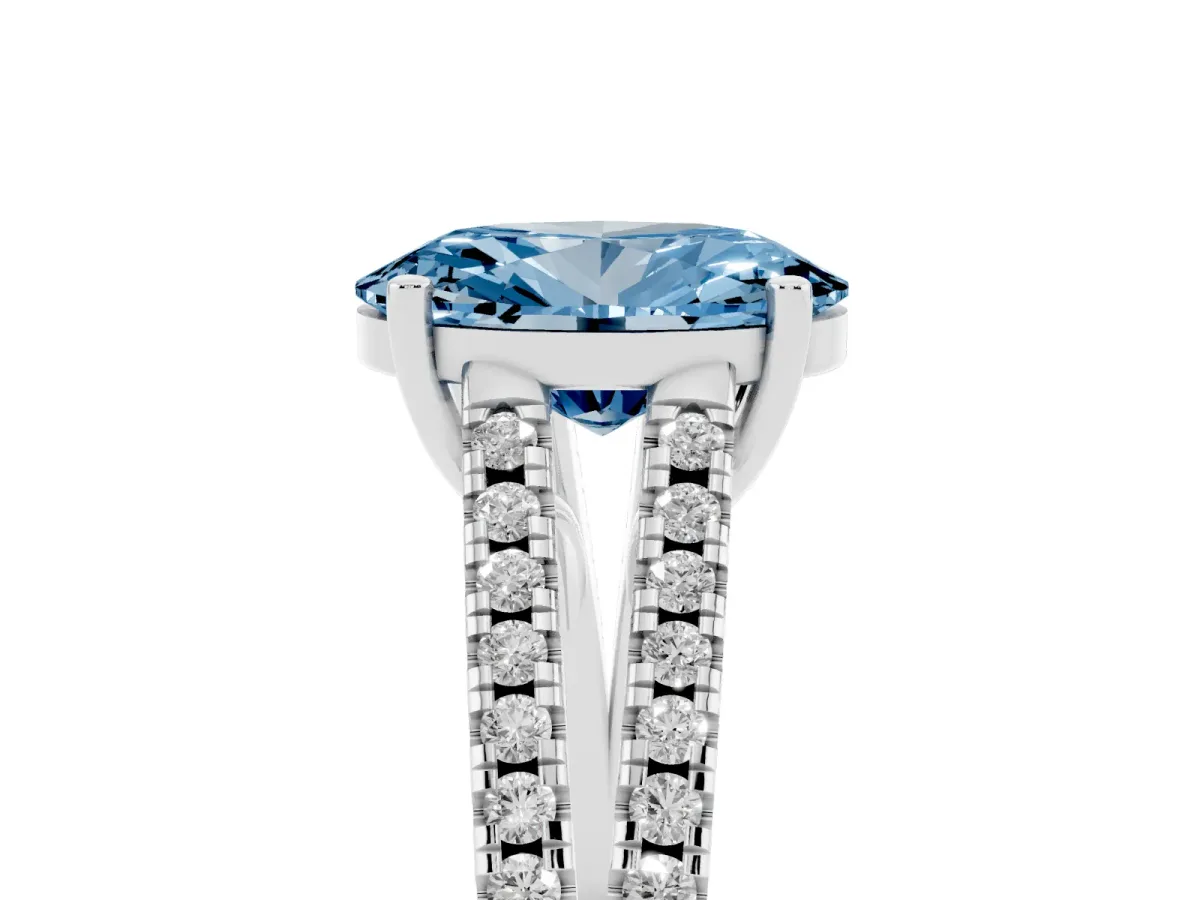Fancy Blue Oval Cut Diamond Solitaire Engagement Ring with Split Shank Pavé Band Platinum
