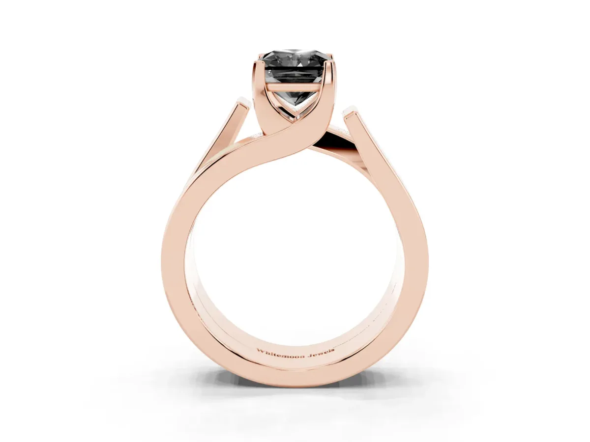 Fancy Black Modern Tension Set Radiant Cut Diamond Solitaire Wide Band Ring Rose gold