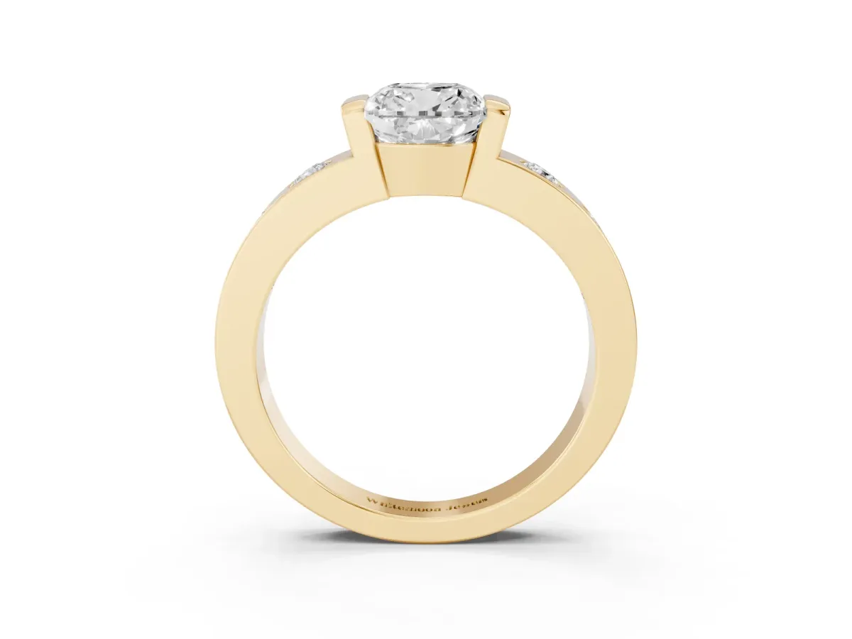 Cushion Cut Brilliant Channel-Set Diamond Ring with Bezel Prong Setting Yellow gold