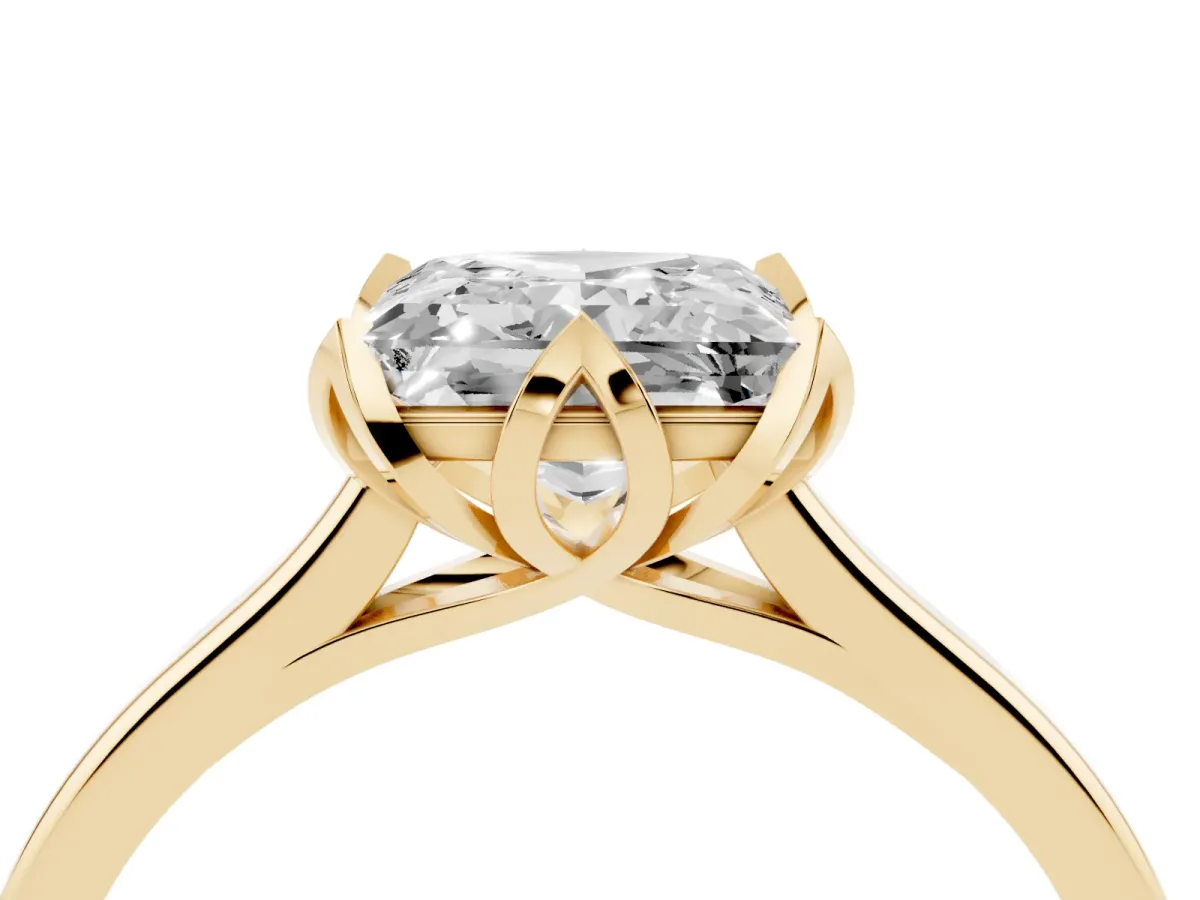 Princess Cut Diamond Solitaire Ring with Flower Prong Setting and Classic Band Yellow gold