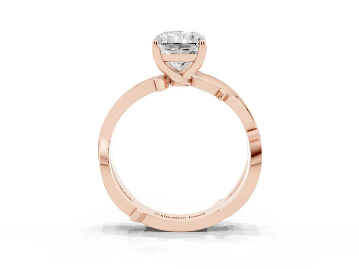 Radiant Cut Solitaire Twist Band with Pavé Accents and Four-Prong Setting Rose gold