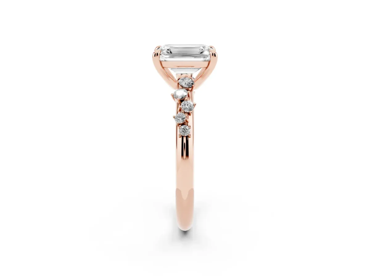 Emerald Cut Cut Diamond Vine Band with Four-Prong Setting Rose gold