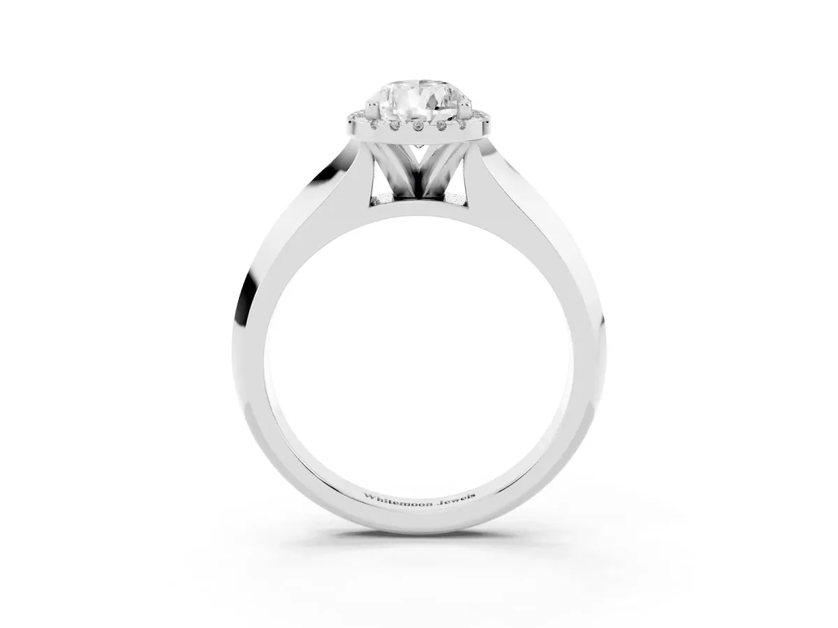 Pear Cut Halo Diamond Ring with Cathedral Band and Four-Prong Setting Silver