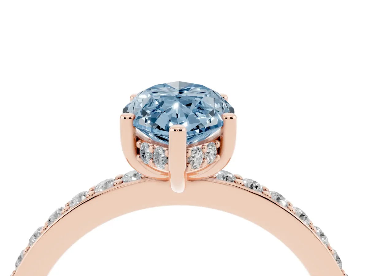 Fancy Blue Marquise Cut Cut Diamond Pavé Band Ring with Four-Prong Setting Rose gold