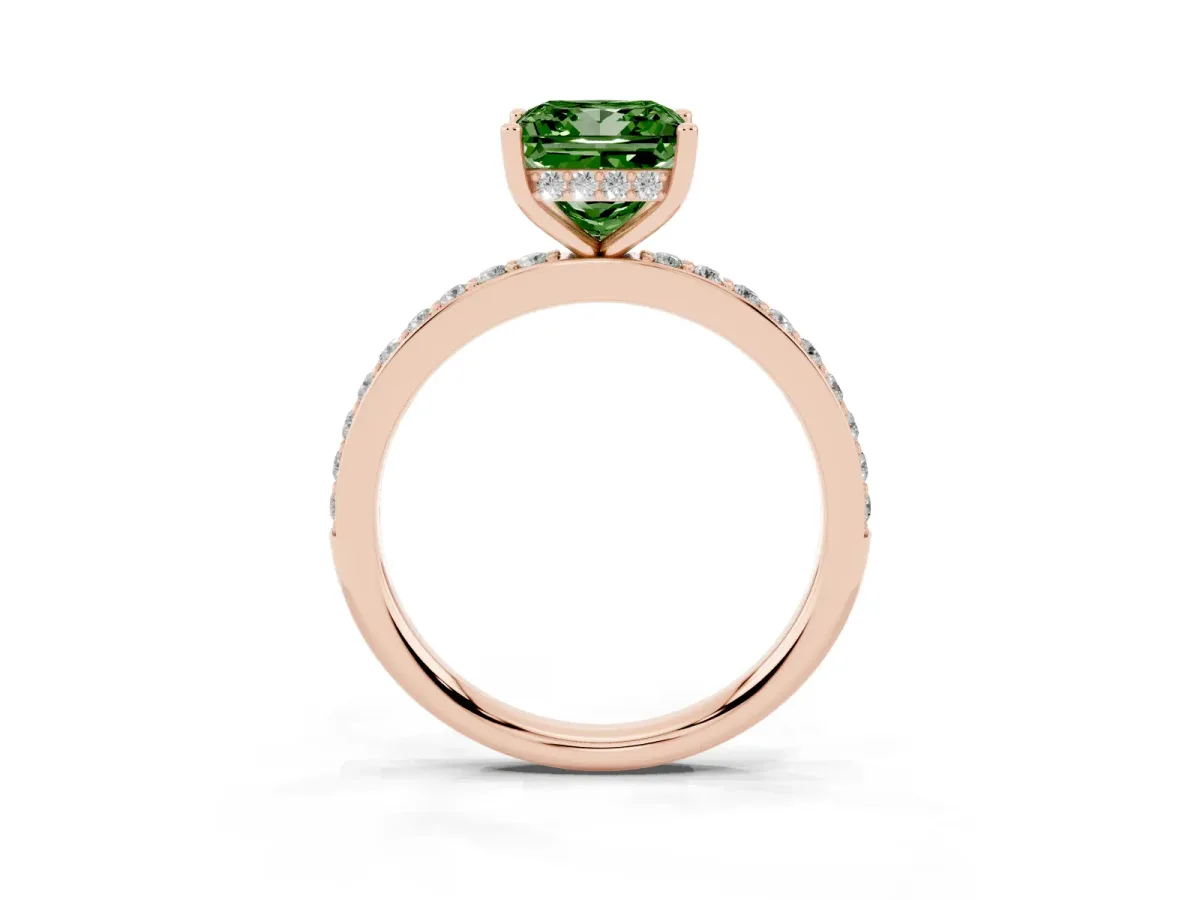Fancy Green Princess Cut Cut Diamond Pavé Band Ring with Four-Prong Setting Rose gold