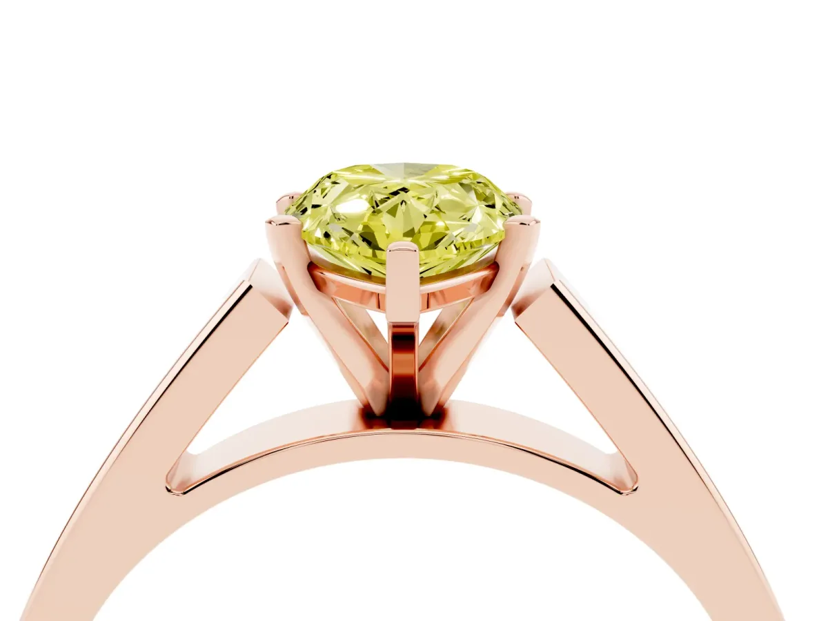 Fancy Yellow Pear Cut Solitaire Engagement Ring with Four-Prong Setting and Tapered Band Rose gold
