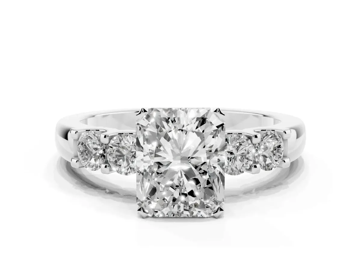 Radiant Cut Brilliant Cut Diamond Five-Stone Prong Set Engagement Ring with Channel Band White gold