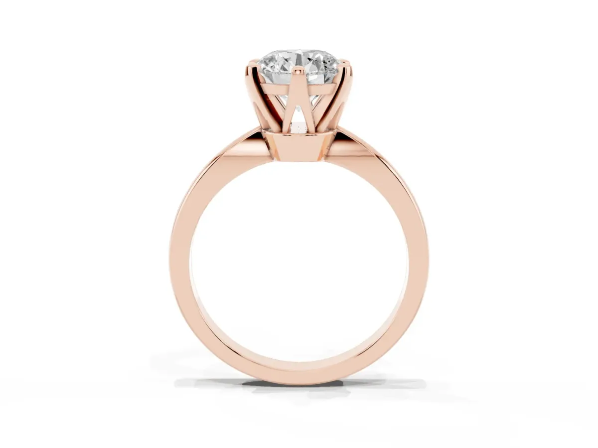 Round Cut Solitaire Engagement Ring with Six-Prong Setting and Tapered Band Rose gold