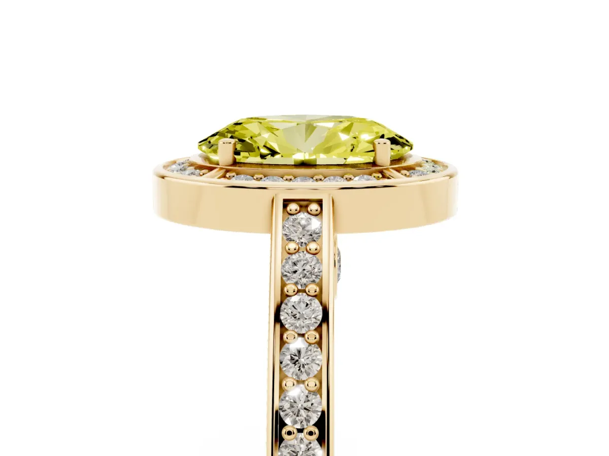 Fancy Yellow Oval Cut Cut Halo Pave Split Shank Prong Setting Ring Yellow gold