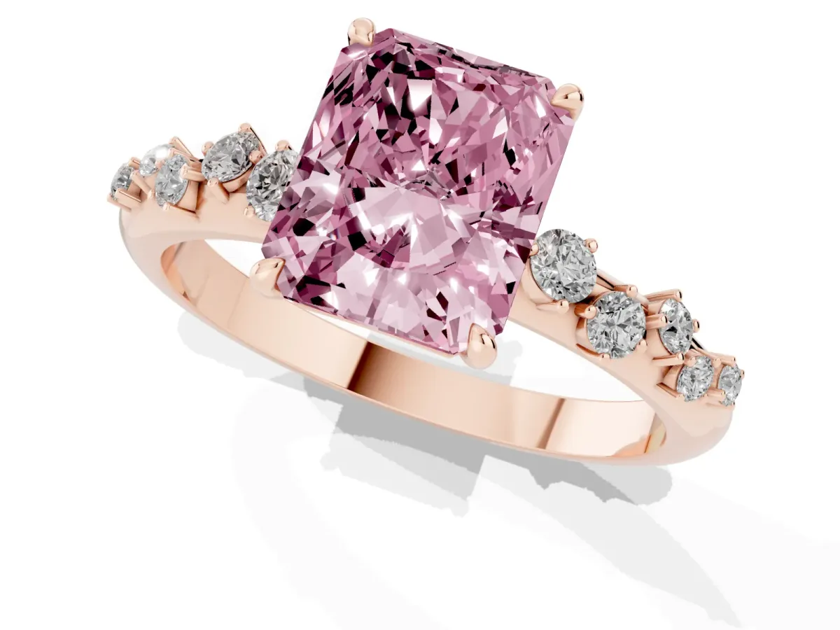 Fancy Pink Radiant Cut Diamond Cluster Prong-Set Solitaire Ring Rose gold