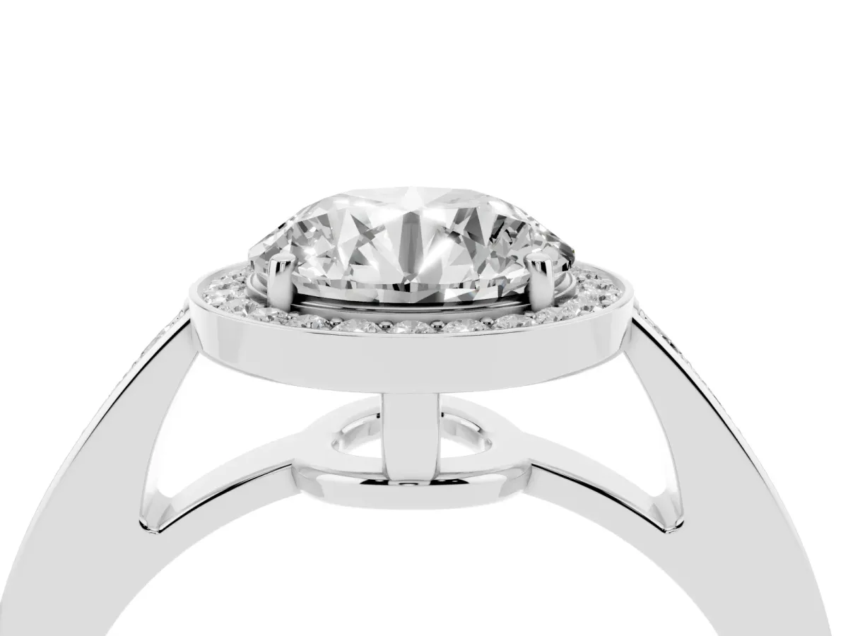 Round Cut Halo Pavé Diamond Engagement Ring with Bezel Setting White gold