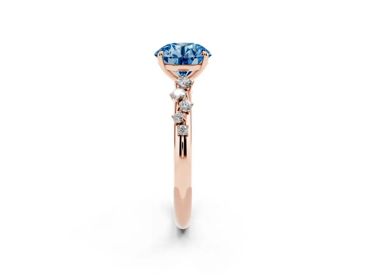 Fancy Blue Round Cut Diamond Cluster Prong-Set Solitaire Ring Rose gold