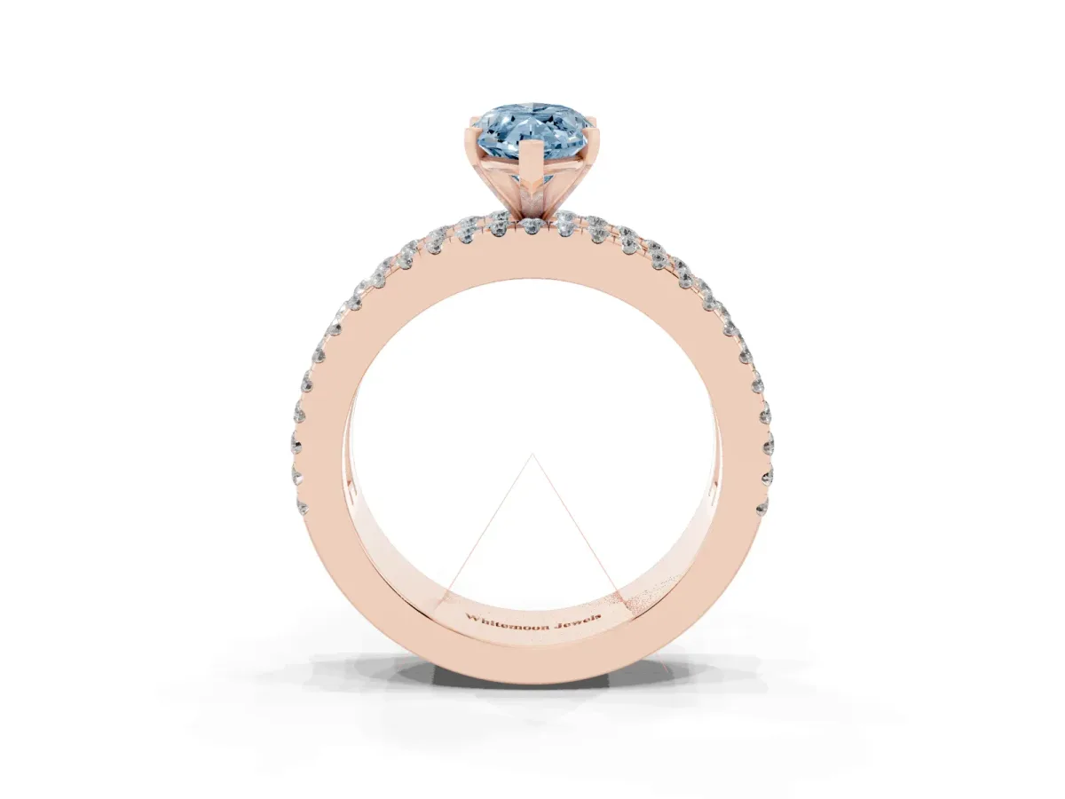 Fancy Blue Marquise Cut Diamond Solitaire Ring with Pavé and Channel Set Band Rose gold