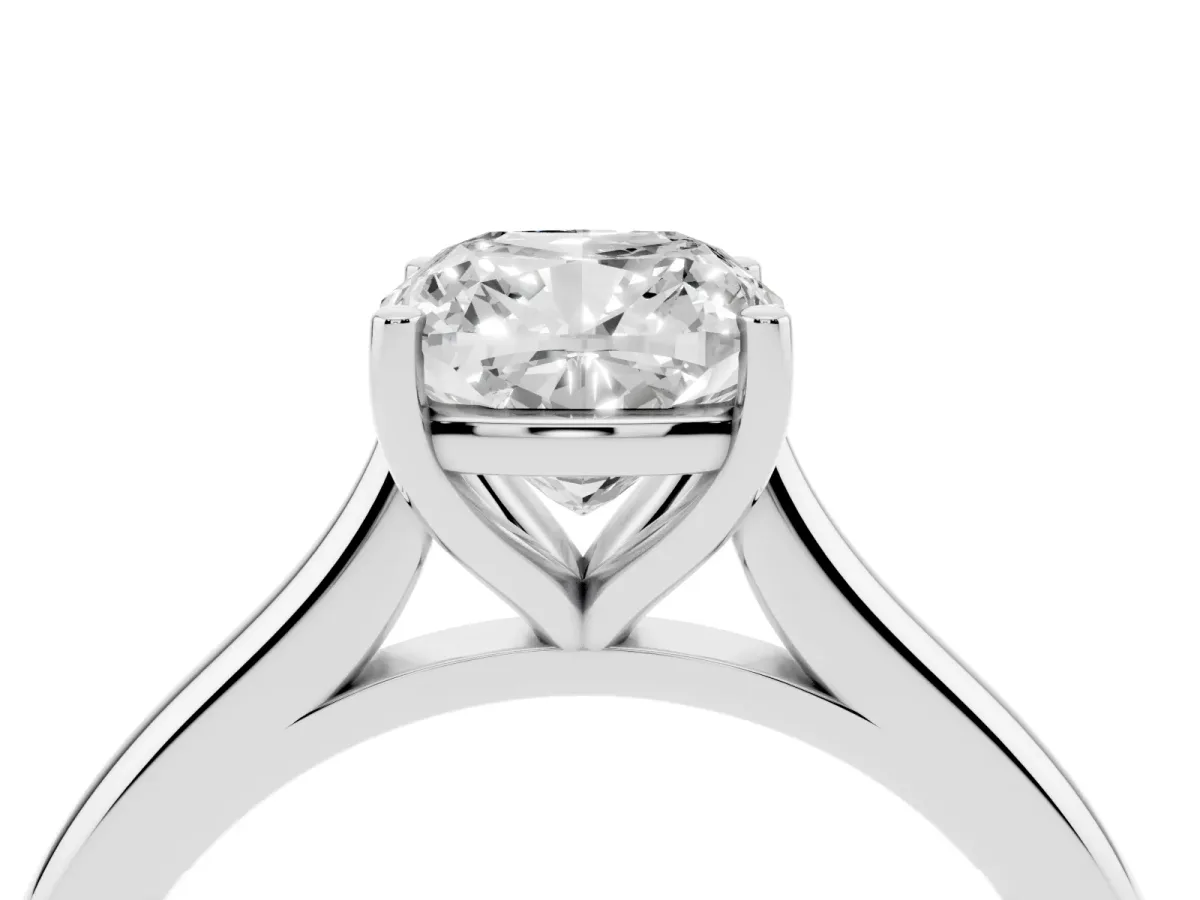 Cushion Cut Cut Solitaire Ring with Cathedral Band and Four-Prong Setting Silver