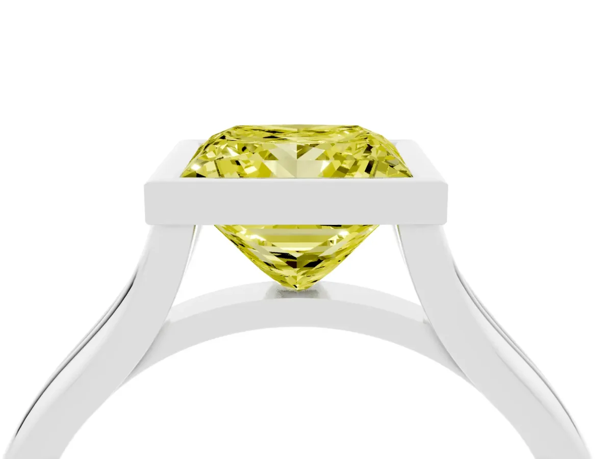 Fancy Yellow Bezel Set Princess Cut Cut Solitaire Ring with Tapered Band Silver