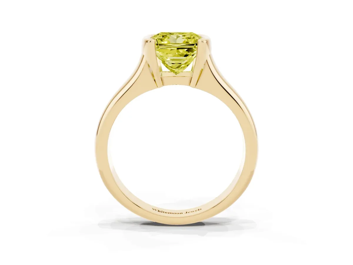 Fancy Yellow Princess Cut Solitaire Tension Set Diamond Ring with Split Shank Band Yellow gold