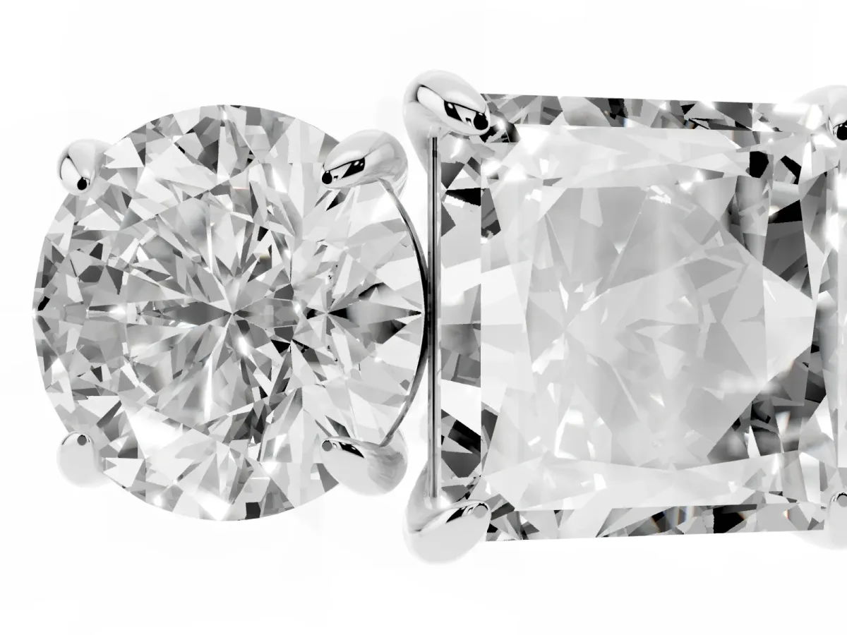 Round and Princess Toi Moi Ring with Prong Setting and Plain Band Silver