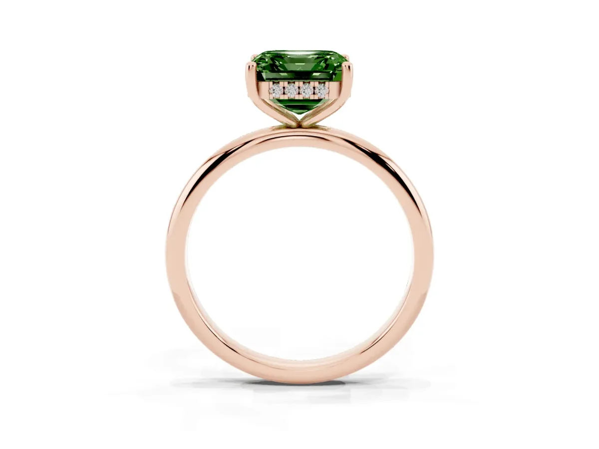 Fancy Green Asscher Cut Cut Solitaire Engagement Ring with Four-Prong Setting and Classic Band Rose gold