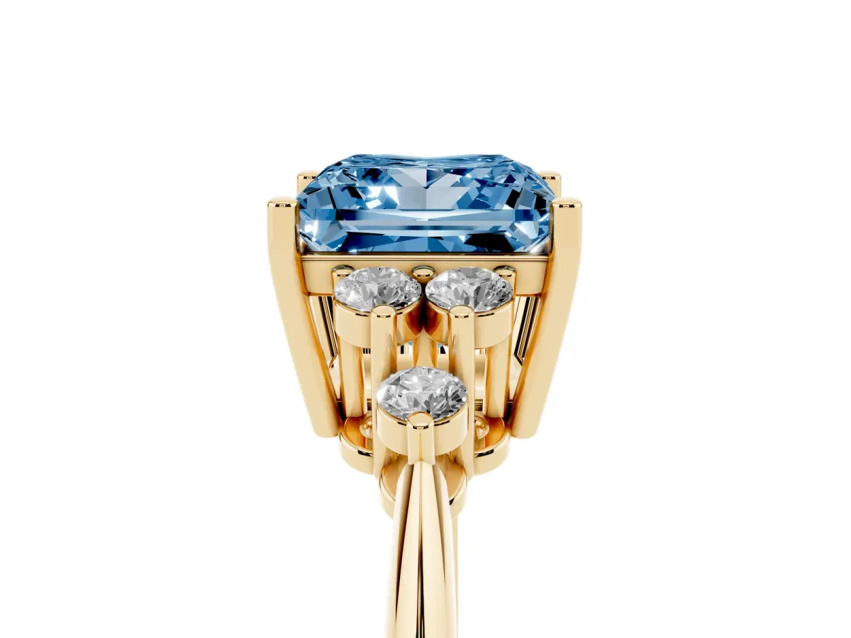 Fancy Blue Princess Cut Cut Diamond Cluster Ring with Solitaire Band and Four-Prong Setting Yellow gold