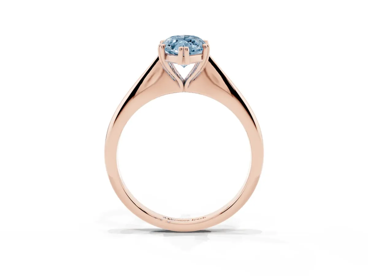 Fancy Blue Marquise Cut Solitaire Diamond Ring with Six-Prong Setting and Classic Band Rose gold