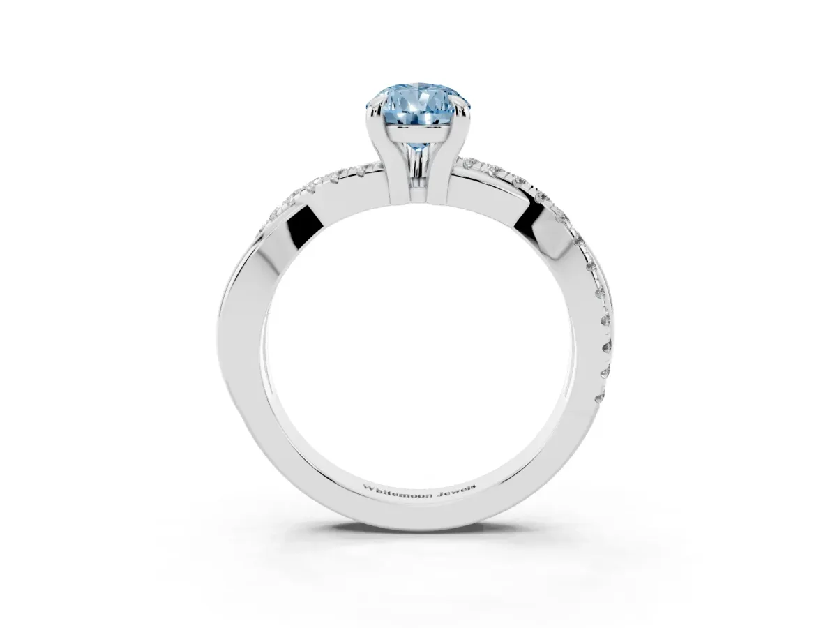 Fancy Blue Pear Cut Cut Diamond Twist Band Solitaire with Prong Setting Silver